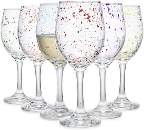 img 1 attached to 🍷 Carnival Color Paint Splatter Glass Drinking Cups - Set of 6 Stemmed Glasses for Red or White Wine, Cocktails, Martinis, Margaritas, Brandies, and Scotch - 10oz Party Color Set Ideal for Countertop and Wine Rack