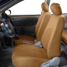 img 3 attached to 🚗 FH Group PU001102 PU Leather Seat Covers (Tan) - Universal Fit for Cars, Trucks & SUVs