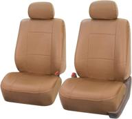 🚗 fh group pu001102 pu leather seat covers (tan) - universal fit for cars, trucks & suvs logo