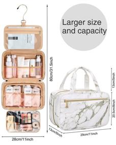 img 3 attached to 💄 Large Waterproof Toiletry Bag for Women - MONSTINA Travel Bag with Hanging Hook, Makeup Cosmetic Bag for Bathroom Shower (Marble White)