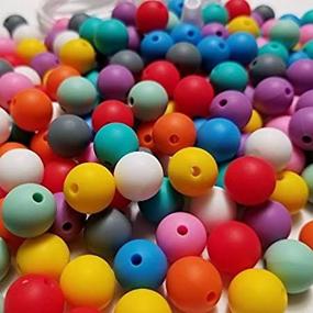 img 1 attached to 🔵 Blue Rabbit Co - Colorful Silicone Beads, Medium Size (100PC Original) - 12mm Round Beads for Crafting Jewelry Making Adults