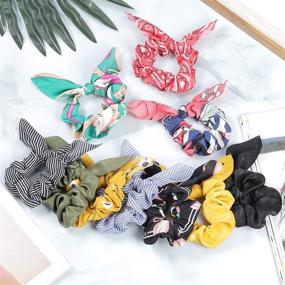 img 2 attached to 15-Piece Hair Scarf Scrunchie Set with Bow - Chiffon Floral Hair Bands, Satin Scarf Ponytail Holders for Women (Color A)