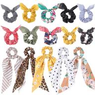 15-piece hair scarf scrunchie set with bow - chiffon floral hair bands, satin scarf ponytail holders for women (color a) logo