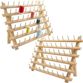 img 4 attached to 🧵 Organize Your Embroidery and Sewing Threads with New Brothread Wooden Thread Rack – 2X60 Spools Holder with Hanging Hooks