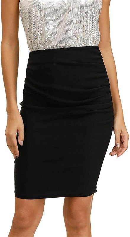 FITS SATINIOR Women's Elegant Ruched Knee Length Skirt Slim Fit Office  Pencil Skirt at  Women's Clothing store