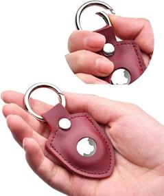 img 1 attached to Seabaras 2 Pack Genuine Leather AirTag Case Compatible With AirTag Holder Leather Air Tag Case Holder Keychain With 4 Pcs Screen Protector (Brown)
