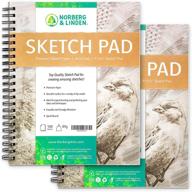 🎨 premium heavyweight sketch pad 2 pack by norberg & linden - 9x12" ideal texture for dry media - erasable & anti-smudge - spiral bound 200 sheets, cold-pressed, 89g - perfect for artwork logo