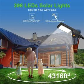 img 1 attached to 🌞 LEDMO 300W Solar Street Lights Outdoor Dusk to Dawn Flood Lighting with Motion Sensor and Remote Control - 396 LEDs, 12000 Lumens, New Lithium Battery, Auto On/Off - Ideal for Solar Parking Lot Lights