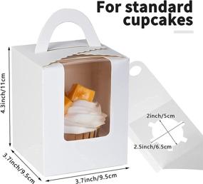 img 2 attached to 🎂 60 Piece Cupcake Box Set - Portable Single White Paper Cupcake Holder Containers Carrier, White Muffin Gift Boxes with Window Inserts Handle for Wedding, Birthday Party, Candy Boxes (White)