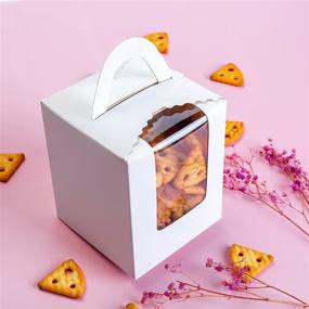 img 3 attached to 🎂 60 Piece Cupcake Box Set - Portable Single White Paper Cupcake Holder Containers Carrier, White Muffin Gift Boxes with Window Inserts Handle for Wedding, Birthday Party, Candy Boxes (White)