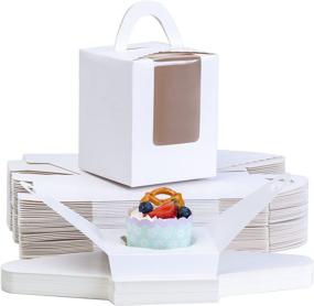 img 4 attached to 🎂 60 Piece Cupcake Box Set - Portable Single White Paper Cupcake Holder Containers Carrier, White Muffin Gift Boxes with Window Inserts Handle for Wedding, Birthday Party, Candy Boxes (White)