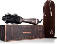 💨 almost famous swept away 2-in-1 volumizing hair dryer blowout brush: professional beauty tool for all hair types, curling and straightening, soft case included - charcoal logo