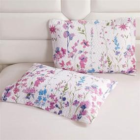 img 1 attached to King Size Floral Quilts, Summer Lightweight Thin Bedspread with Purple Blue Lilac 🌸 Flowers and Green Leaves. Breathable Botanical Coverlet Set with King Pillow Shams, Featuring Random Patterns