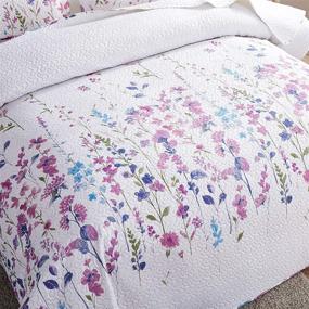 img 2 attached to King Size Floral Quilts, Summer Lightweight Thin Bedspread with Purple Blue Lilac 🌸 Flowers and Green Leaves. Breathable Botanical Coverlet Set with King Pillow Shams, Featuring Random Patterns