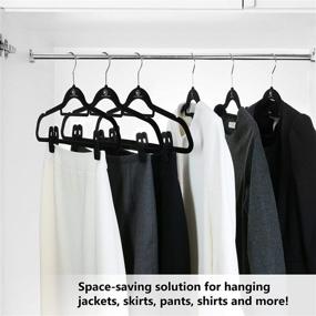 img 3 attached to 🧷 Premium Black Velvet Hangers: Ultra Slim Space Saving Closet Accessories with Notches, Tie Bar, Swivel Hook - 30 Pack + Bonus 20 Velvet Finger Clips!