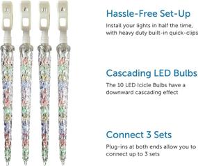 img 3 attached to NOMA LED Quick-Clip Cascading Shooting Star Icicle Christmas Lights 🎄 - Built-in Clip-On, 10 Multi-Color Bulbs, 12.6 Ft. White Wire Strand