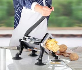 img 2 attached to 🍟 Commercial Grade French Fry Cutter by New Star Foodservice with Suction Feet, 1/2 Inch and 3/8 Inch Blades in Limited Edition Black