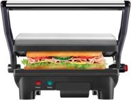 🥪 non-stick sandwich maker: 180-degree opening for versatile food sizes, easy cleanup with removable drip tray, 2-slice capacity, stainless steel/black logo