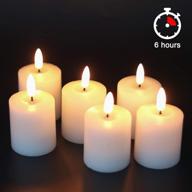 eldnacele flameless flickering votive candles with timer - realistic black wick led pillar candles d2” x h3” - battery operated candles - real wax set of 6 white (battery included) логотип