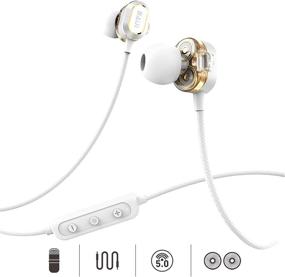 img 4 attached to 🎧 14-Hour Dual Dynamic Drives BAIJI Bluetooth Headphones - Full Frequency HiFi Stereo Wireless Magnetic Earbuds for Sports with Fixed Clip & Non-Slip Cable, Clear Mic, Comfortable, Fast Pairing (Silver)