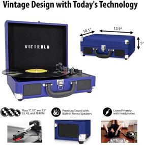 img 1 attached to 🎵 Vintage 3-Speed Bluetooth Portable Suitcase Record Player with Built-in Speakers, Upgraded Turntable Audio Sound, Includes Extra Stylus - Cobalt Blue (VSC-550BT-COB)