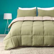 🛏️ cobnom light tan/moss green reversible comforter set - ultra-soft & all-season down alternative comfort logo