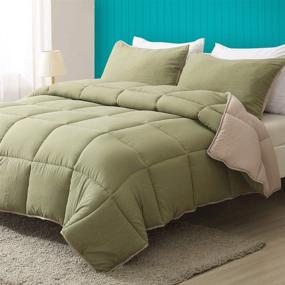 img 3 attached to 🛏️ Cobnom Light Tan/Moss Green Reversible Comforter Set - Ultra-Soft & All-Season Down Alternative Comfort