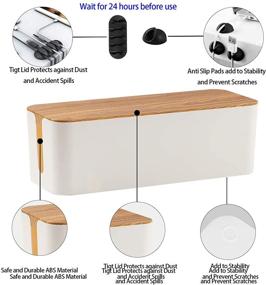 img 1 attached to 🔌 Wooden Cable Management Box Set of 3 with 16 Cable Clips - Large, Medium, Small - Conceal Wires, Power Strips - Cord Organizer Box for Home, Office - White