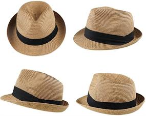 img 2 attached to Straw Short Fedora Floppy Summer Beach Girls Trilby Hat Boys' Accessories