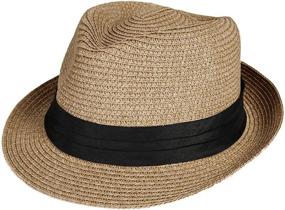 img 4 attached to Straw Short Fedora Floppy Summer Beach Girls Trilby Hat Boys' Accessories