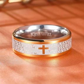 img 3 attached to 🙏 King Will 8mm Lord's Prayer Cross Stainless Steel Ring - Gold and Silver Wedding Band with Bible Engraved Rings - High Polished
