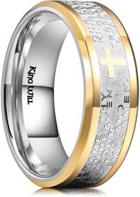img 4 attached to 🙏 King Will 8mm Lord's Prayer Cross Stainless Steel Ring - Gold and Silver Wedding Band with Bible Engraved Rings - High Polished