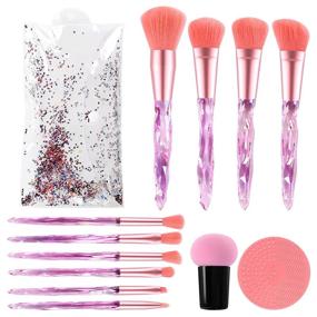 img 4 attached to 💎 Premium Synthetic Makeup Brushes Set - 10PCs for Foundation, Blending, Powder, Concealers, Eye Shadows - Diamond Crystal Makeup Brush in Pink