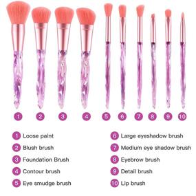 img 1 attached to 💎 Premium Synthetic Makeup Brushes Set - 10PCs for Foundation, Blending, Powder, Concealers, Eye Shadows - Diamond Crystal Makeup Brush in Pink