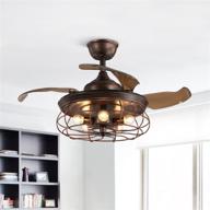 🌀 apbeam rustic 36 inch ceiling fan with retractable reversible blades, light, and cage chandelier - fandelier for living room and bedroom логотип