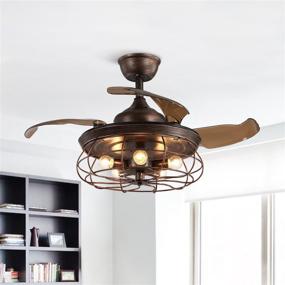 img 4 attached to 🌀 APBEAM Rustic 36 Inch Ceiling Fan with Retractable Reversible Blades, Light, and Cage Chandelier - Fandelier for Living Room and Bedroom