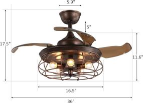 img 2 attached to 🌀 APBEAM Rustic 36 Inch Ceiling Fan with Retractable Reversible Blades, Light, and Cage Chandelier - Fandelier for Living Room and Bedroom