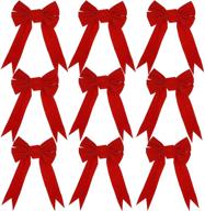 🎁 set of 10 large velvet look red christmas bows (8x12 inches) - ideal for wreath, christmas tree, indoor, and outdoor decorations - waterproof logo