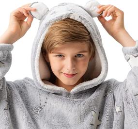 img 1 attached to 🧥 Glow-in-the-Dark Oversized Blanket Hoodie: Cozy Bliss Lightweight Sweatshirt Wearable Blanket with Super Soft Giant Hood Pocket for Kids, Women & Men (Grey, 11-13Y)