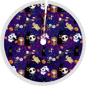 img 4 attached to 🎄 Xinpim Christmas Tree Skirt: Festive Halloween Decorations with Tassel Lace Ghost Pumpkin, Wizard Skull - 48 inch