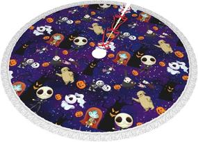 img 3 attached to 🎄 Xinpim Christmas Tree Skirt: Festive Halloween Decorations with Tassel Lace Ghost Pumpkin, Wizard Skull - 48 inch