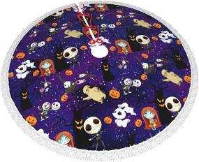 img 2 attached to 🎄 Xinpim Christmas Tree Skirt: Festive Halloween Decorations with Tassel Lace Ghost Pumpkin, Wizard Skull - 48 inch