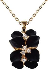 img 4 attached to Navachi 18k Gold Plated Crystal Enamel Leaves Flower Pendant Necklace, 16-inch Chain + 2-inch Extender