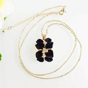 img 2 attached to Navachi 18k Gold Plated Crystal Enamel Leaves Flower Pendant Necklace, 16-inch Chain + 2-inch Extender