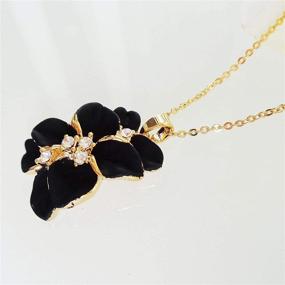 img 1 attached to Navachi 18k Gold Plated Crystal Enamel Leaves Flower Pendant Necklace, 16-inch Chain + 2-inch Extender