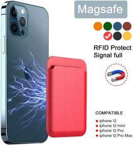 img 2 attached to 📲 Electman Magnetic Credit Card Holder Leather Wallet with RFID Blocking, Compatible with iPhone 12/12 Pro/12 Mini/12 Pro Max - Red01