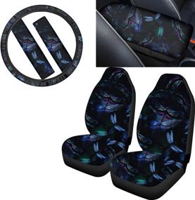 img 4 attached to ZERODATE Novelty Car Seat Covers Stretch-On Steering Wheel Cover Arm Rest Cushion Pad Seat Belt Covers Full Set Of 6 Packs