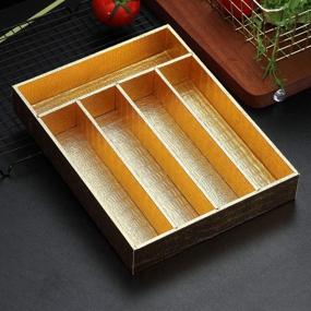 img 2 attached to Berglander Flatware Golden Organizer – Wood Silverware Tray Cover 🍴 with Golden Surface, BPA Free – Cutlery Trays for Kitchen Drawer Organization