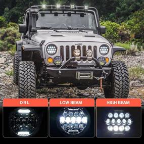 img 3 attached to 🚙 Jeep Wrangler Led Headlight: 7 Inch Round Headlights, DRL, H4 H13 Adapter - 2PCS (Black)