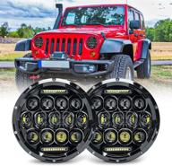 🚙 jeep wrangler led headlight: 7 inch round headlights, drl, h4 h13 adapter - 2pcs (black) logo